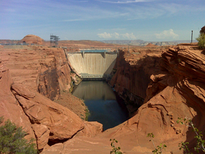 Image: The Glen Canyon Dam from a downstream perspective.