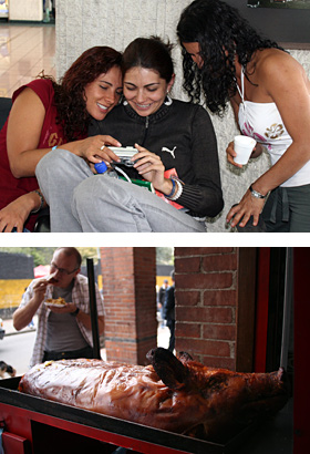 Image: Top: Tatjana, Diana and Leila. Bottom: Tom pigging out on stuffed pig at the flea market.
